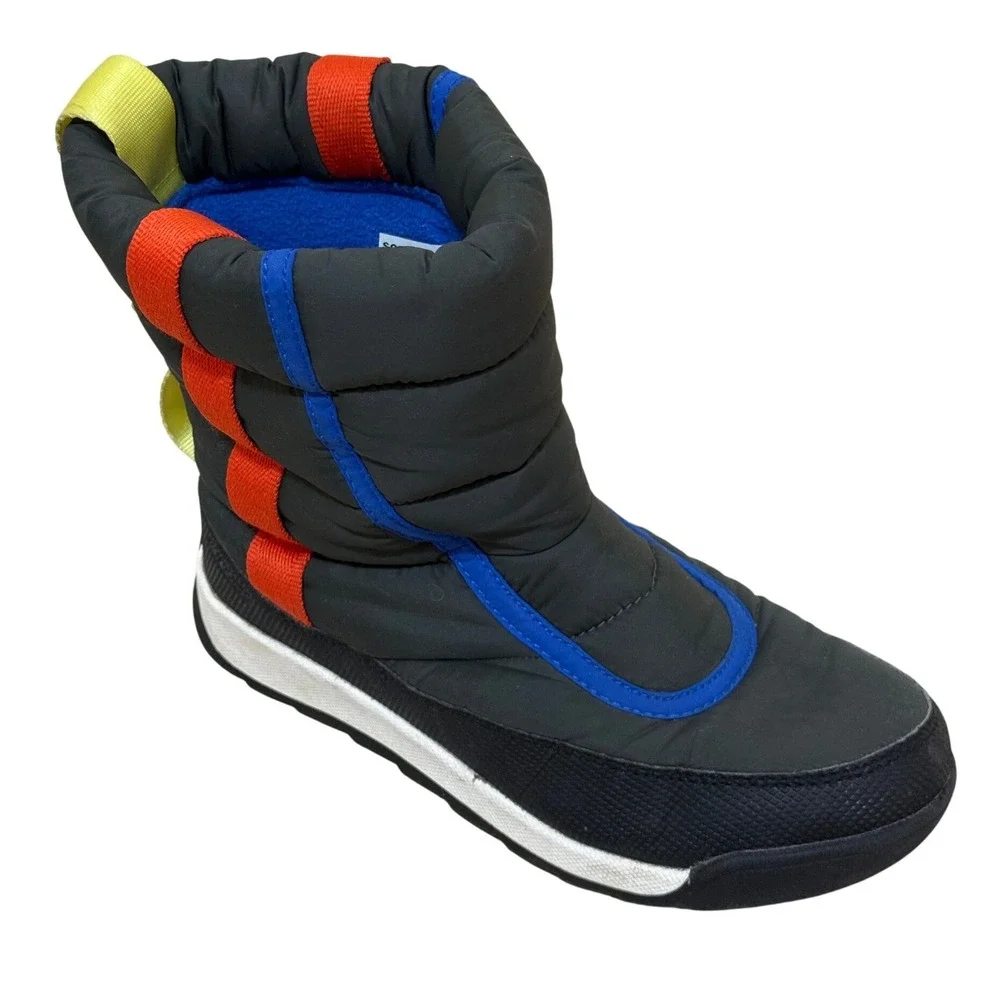 Sorel Kid Whitney II Puffy Mid Boots 3 Black Multi Colorblock Snow NY3873 Winter